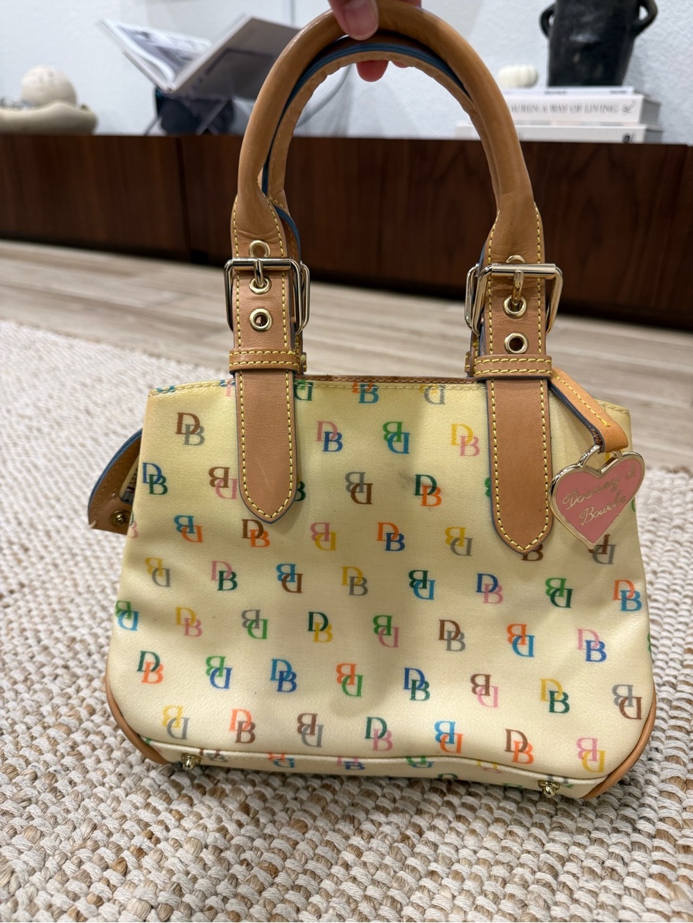 Dooney & Bourke Yellow Multicolor DB Logo Satchel with Tan Trim